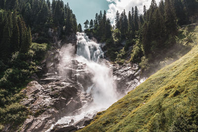 View of waterfall in forest