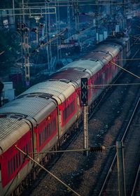 High angle view of train at railroad station