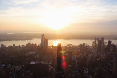 City skyline at sunset