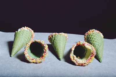 Close-up of cones on table