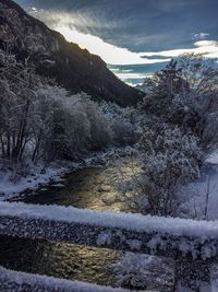 Scenic view of frozen lake against sky during winter