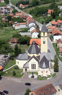 High angle view of buildings in town