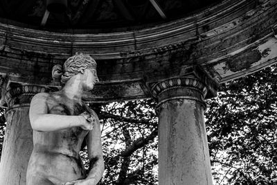 Low angle view of statue against tree