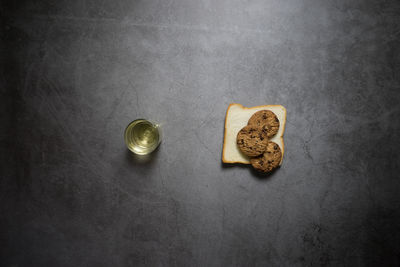 High angle view of drink on table