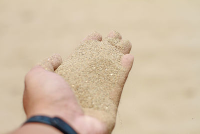 Close-up of hand holding sand