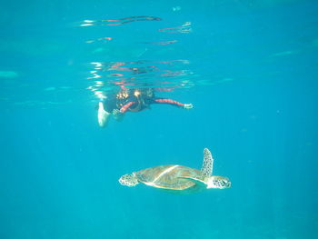 Woman swimming in sea