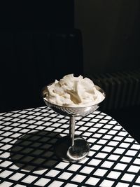 Close-up of ice cream on table