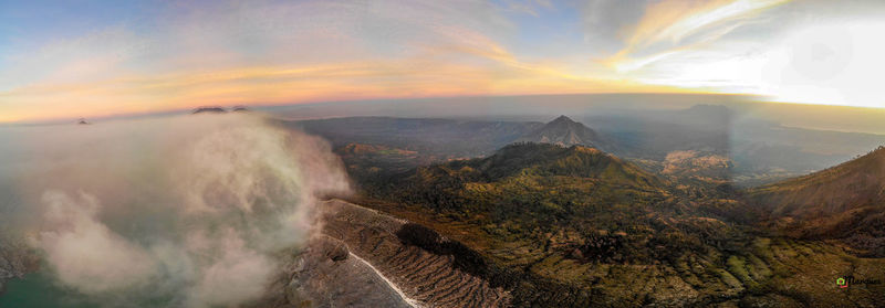 Aerial view of landscape against cloudy sky