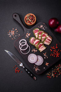 High angle view of food on table