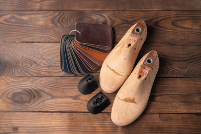 High angle view of shoes on table