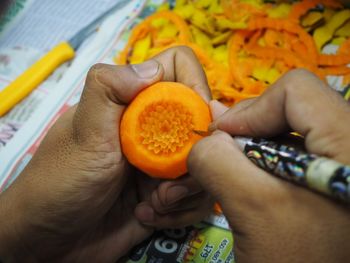 Cropped image of hand holding orange