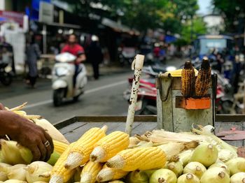 Corn for sale at market stall