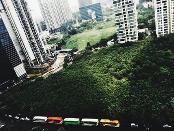 High angle view of street amidst buildings in city