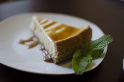 Close-up of cake in plate on table
