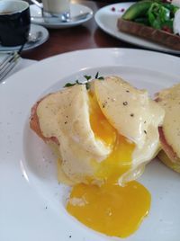 High angle view of breakfast served on table