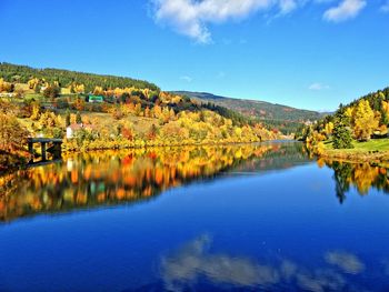 Scenic view of lake against blue sky