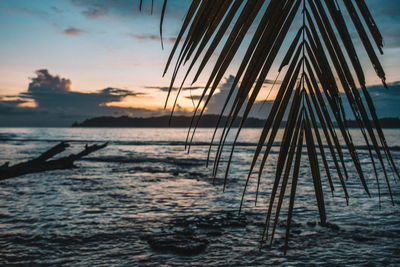 Close-up of sea against sky at sunset