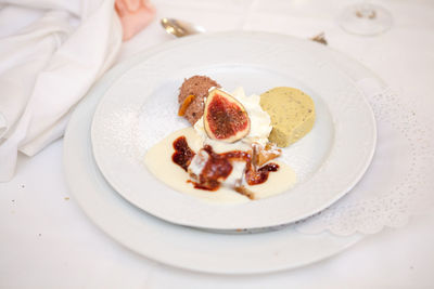 Close-up of dessert in plate on table