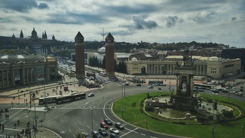 City viewed through window