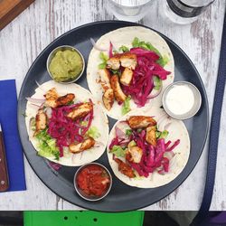 High angle view of food on table