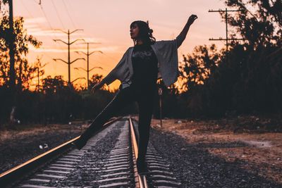 Railroad track at sunset