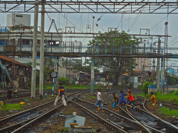 Railroad station against sky