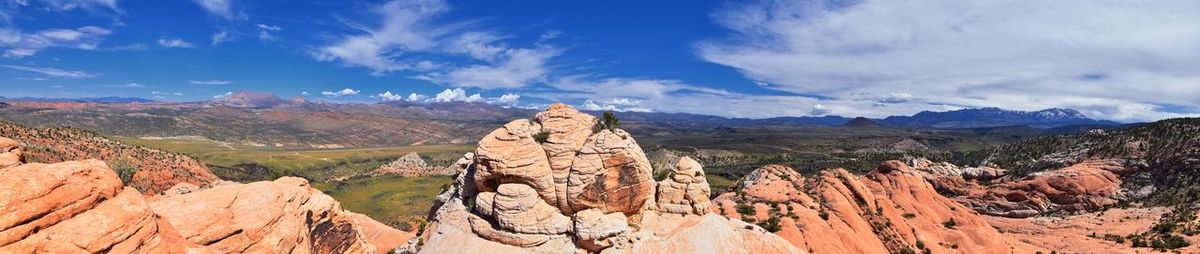 Panoramic view of landscape and mountains against sky