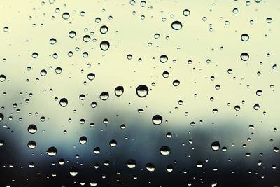 Full frame shot of raindrops on glass window