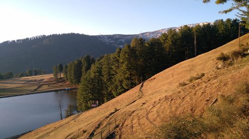 Scenic view of mountains against clear sky