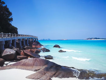 Scenic view of sea against blue sky