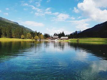 Scenic view of lake against sky