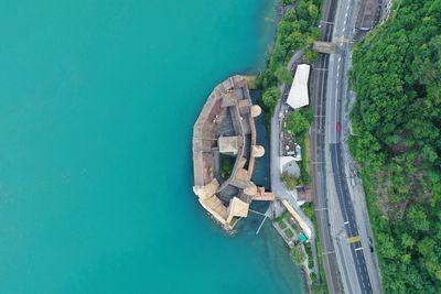 High angle view of boats in sea