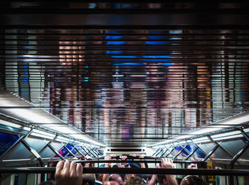 Interior of illuminated subway train 