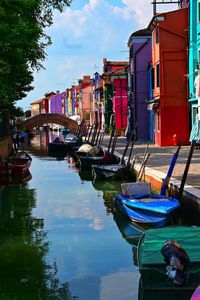 Boats moored at harbor