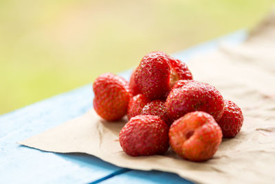 Close-up of strawberries on table