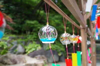 Close-up of lighting equipment hanging outdoors