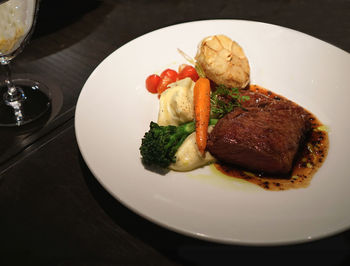 Close-up of dessert in plate on table