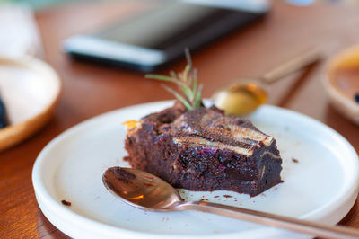 Close-up of food served in plate on table