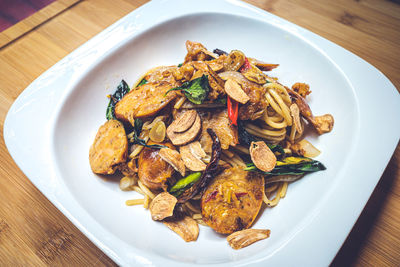 High angle view of food in plate