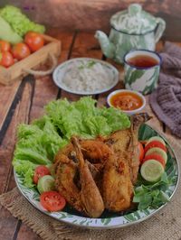 High angle view of food on table