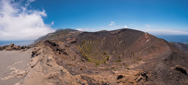 Panoramic view of arid landscape against sky