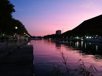 Scenic view of river against sky at sunset