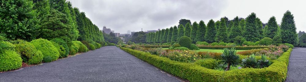 Panoramic view of green landscape against sky