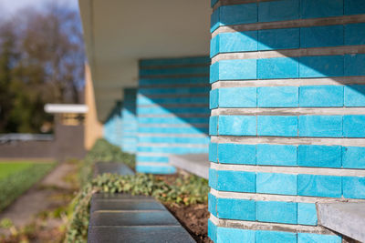 Close-up of staircase against building