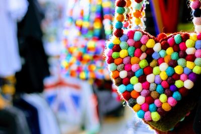 Close-up of multi colored candies for sale in market