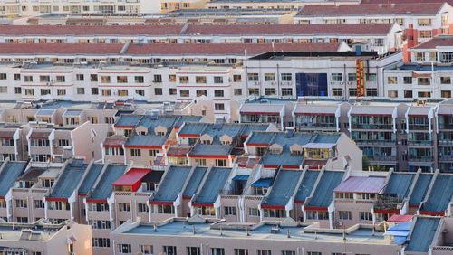 High angle view of residential buildings