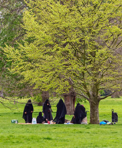 Women wearing hijabs enjoying in park