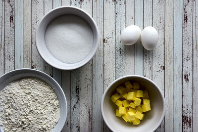 High angle view of breakfast on table