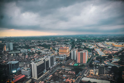 Aerial view of city at night