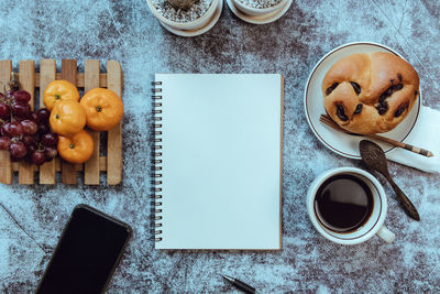 High angle view of coffee on table